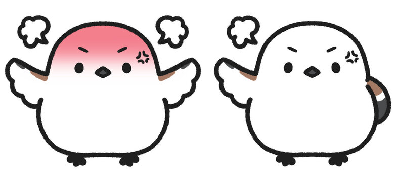 怒っているシマエナガのイラストセット