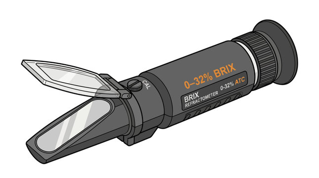 Handheld optical brix refractometer for sugar concentration measurement in modern line art vector for professional food and beverage quality testing
