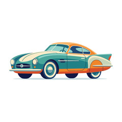 Fototapeta premium Retro Car Illustration - Vintage Auto, Classic Vehicle Design, Teal & Orange