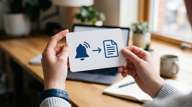 Healthcare AI Governance concept. Person holding a card showing notification icon converting into a document icon