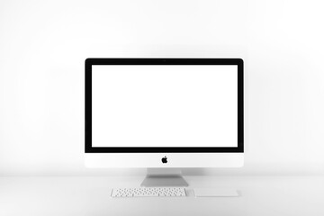 Fototapeta premium Minimalist iMac Desktop Mockup with Blank White Screen Front View