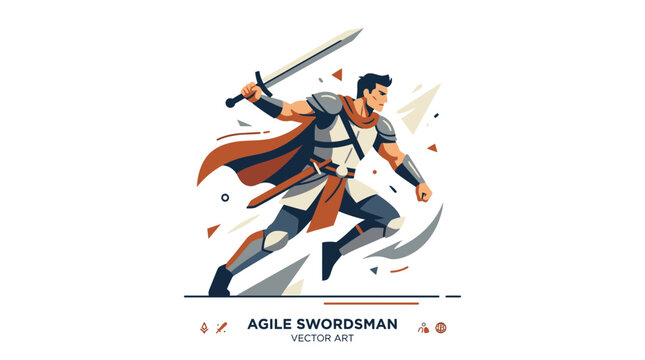 Agile Swordsman with Sword, Heroic Warrior, Action Pose, Fantasy Art