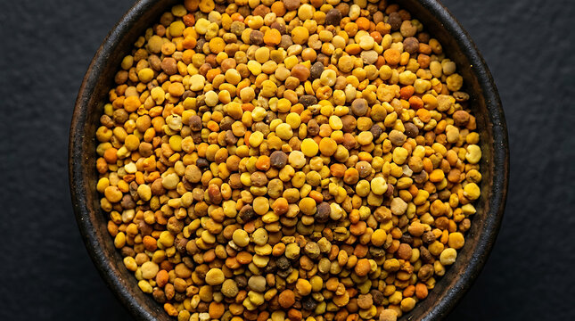 Bee Pollen Granules Multicolored Macro &ndash; Vivid Yellow Orange Brown Spherical Grains Closeup
