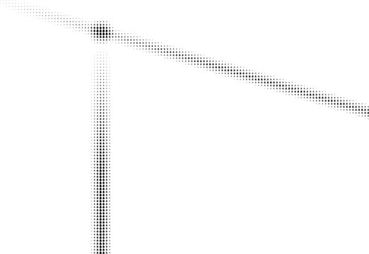 Abstract geometric composition with two intersecting lines of black halftone dots forming an angle on a white background