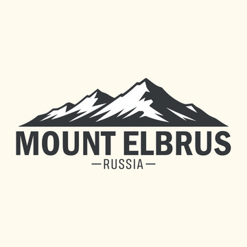 Mount elbrus russia, vector logo illustration with mountain landscape