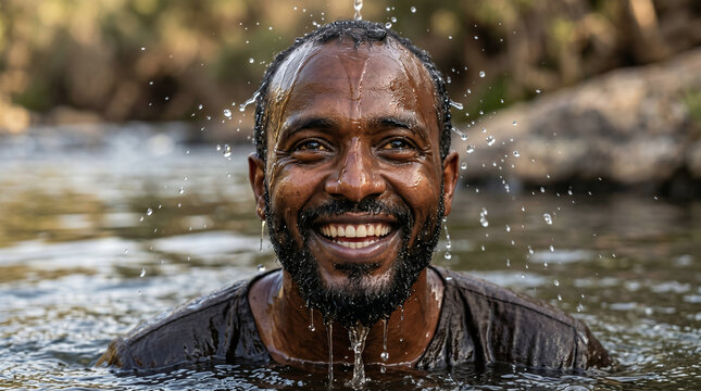Philip baptizing the Ethiopian eunuch in a desert oasis after explaining the scroll of Isaiah