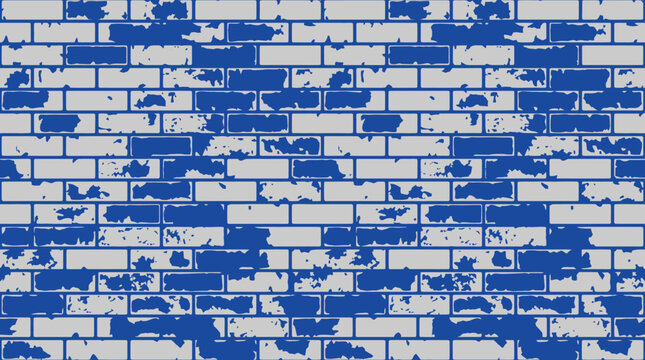 Distressed blue and gray brick wall texture seamless pattern