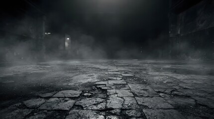 Obraz premium A dark and moody halloween background featuring a cracked stone floor with mysterious fog and soft lighting perfect for horror themed graphic design and projects