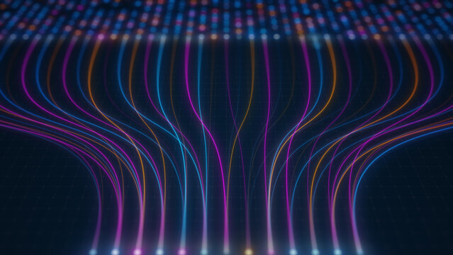 Abstract Digital Data Flow Network with Glowing Connection Lines Illustration