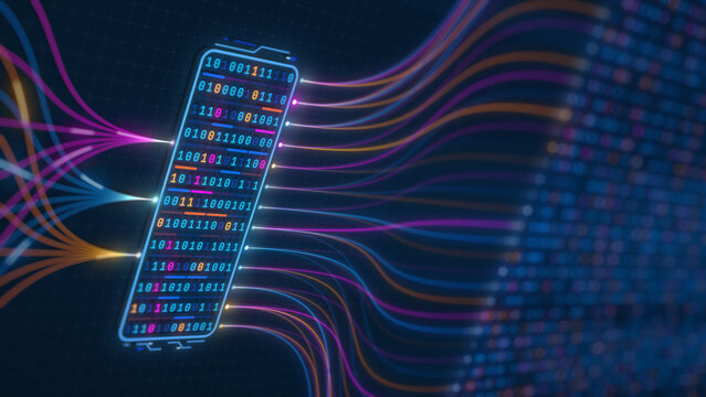 Binary Data Processing Node with Digital Information Flow Illustration