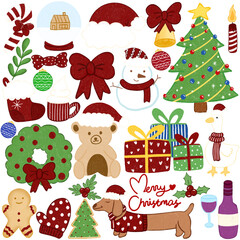 Fototapeta premium Christmas Clipart Set with Holiday Decorations Isolated on Transparent Background