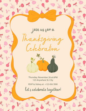 Thanksgiving celebration dinner party invitation poster template with pumpkins