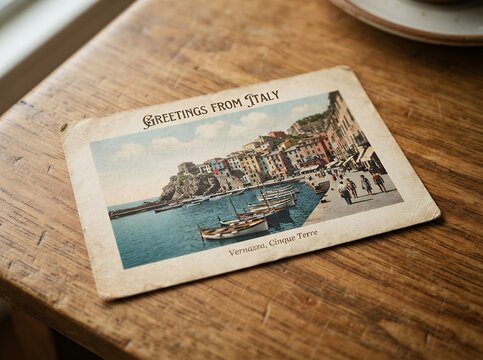 Vintage Postcard Depicting Italian Coastal Scenery and Boats.