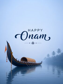 Traditional snake boat floating on the calm backwaters of kerala during the festive onam celebration in india
