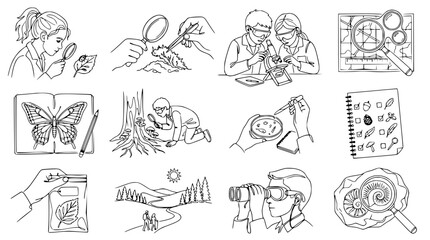 Children Exploring Nature and Science with Magnifying Glasses and Tools © Akun
