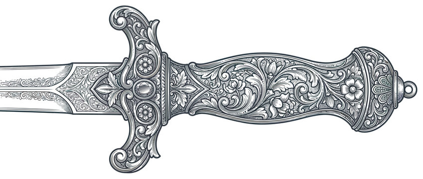 Ornate antique dagger handle with floral engraving