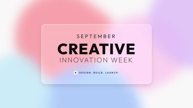Animated event title reveal with colorful gradient and glassmorphism effect