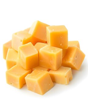 cheese cubes floating dairy ingredient isolated on white background