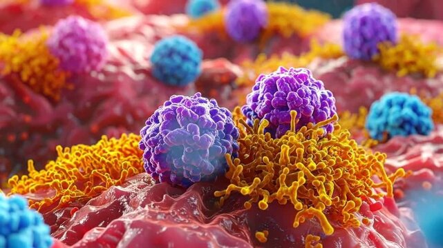 Microscopic view of cellular structures and biological entities