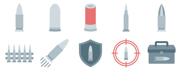 Bullet icon set flat style ammunition collection symbol for military weapon and shooting graphic design © Artcuboy