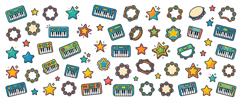 Cute Musical Instruments and Stars Pattern