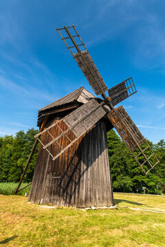 Rural Agriculture Landscape with Traditional Windmill