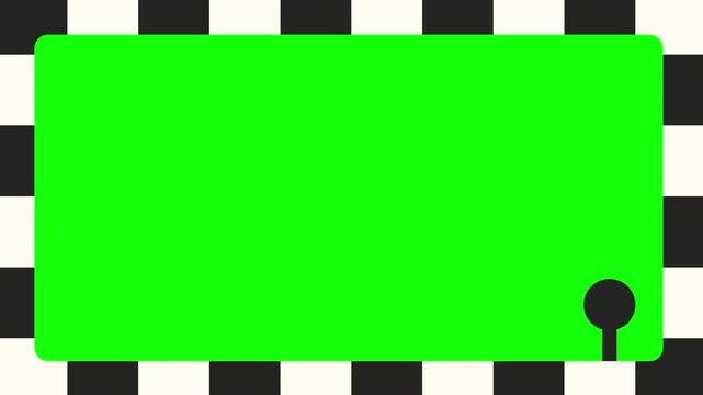 Rectangle frame with a checkered border provides a green screen workspace for video production.