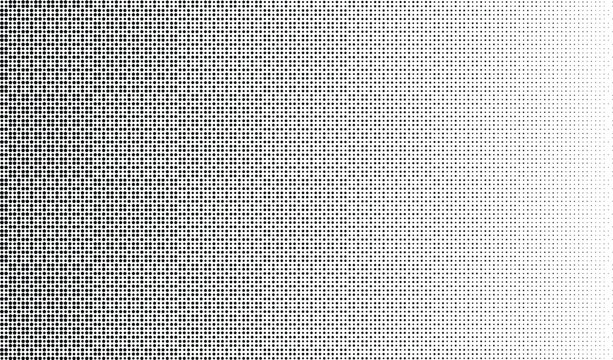 Black and white halftone gradient pattern, horizontal dotted fade texture, monochrome abstract background