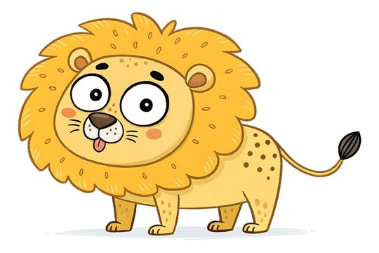 Cute cartoon lion with big eyes and small tongue out