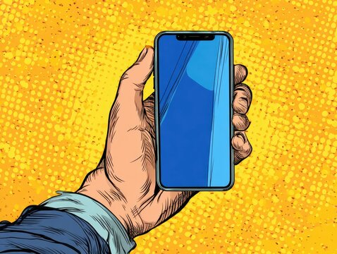 Man Holding Smartphone Pop Art Style