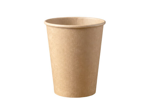 Simple brown paper coffee cup with lid on white surface