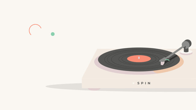 Minimalist vinyl record player turntable - Suitable for music audio blogs, vintage audio gear ads, or hi-fi equipment banners.