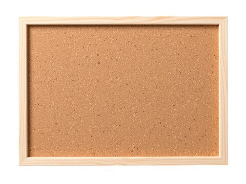 Empty cork bulletin board with wood frame and transparent background