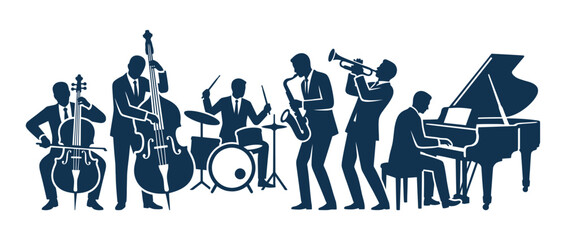 Musicians Playing Instruments Silhouette, Jazz Band Performance © udin