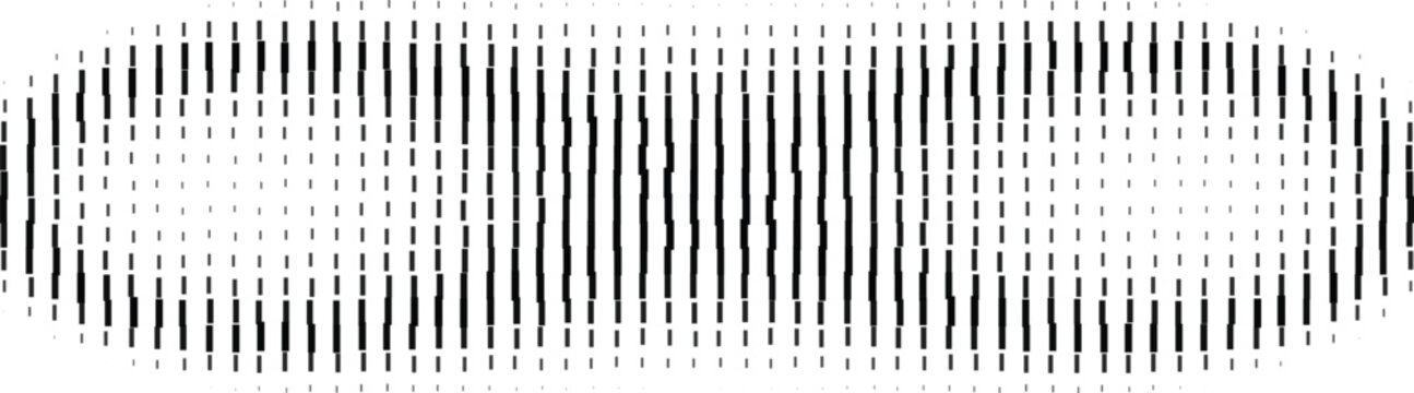 Black and white halftone pattern with vertical lines creating a capsule shape on a white background, for texture and, visual effect