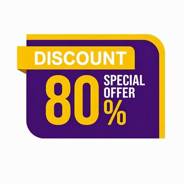 Bold discount special offer eighty percent sale badge with yellow and purple colors