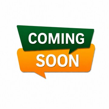 Coming soon announcement banner with speech bubble design