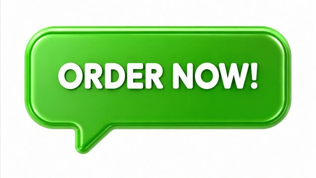 Bright green call to action button with order now text in white bold letters
