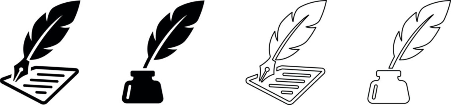 Feather quill pen and inkwell icons representing writing and literature
