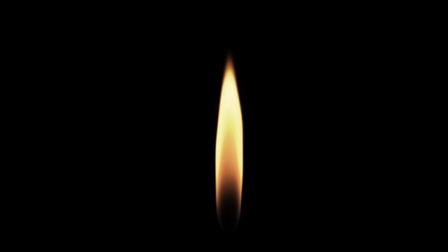 Single warm yellow and orange candle flame flickering and burning softly in the dark background animation loop