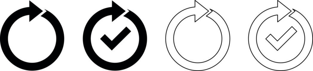 Circular arrow icons with and without checkmarks for refresh and confirmation © Santiago