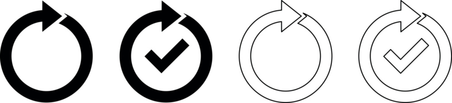 Circular arrow icons with and without checkmarks for refresh and confirmation