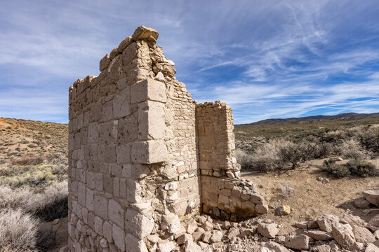 Abandoned stone church in desert