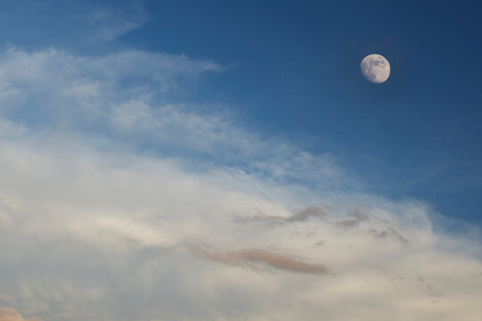 Moon rise in evening summer sky