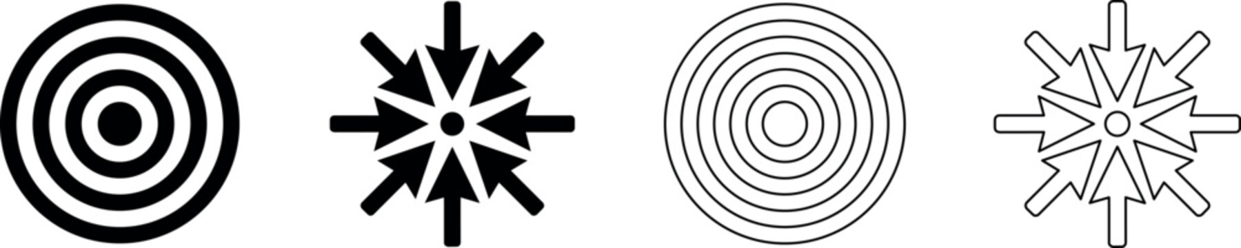 Set of target and converging arrows icons representing focus and direction
