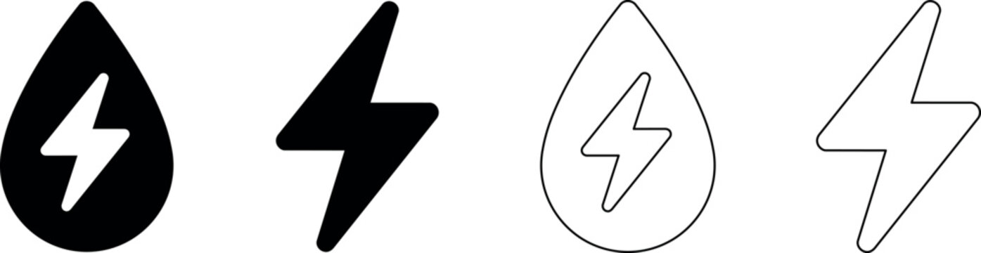 Set of water drop and lightning bolt icons for energy and power concepts
