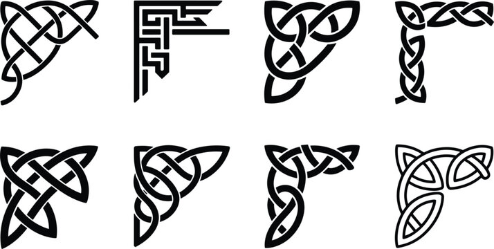 Celtic knot corner borders vector set, traditional irish tribal ornament frames design elements graphic asset