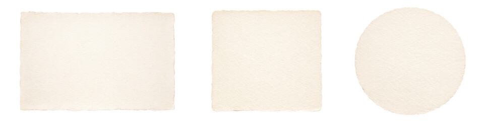 Handmade paper cards set isolated PNG, blank deckle edge paper sheets in rectangle square and round shapes on transparent background, textured stationery mockup © Bright Stock