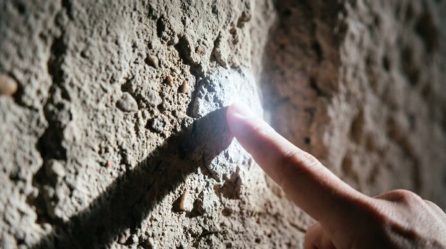 A terrifying divine hand appearing out of thin air at Belshazzar's grand feast, touching the plaster wall. Old Testament judgment