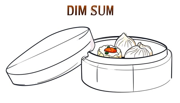 Traditional dim sum steamer basket with food.